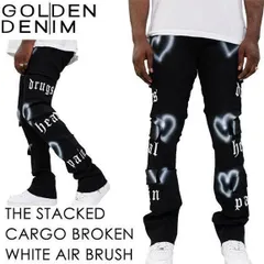 【本国USA現地価格】GOLDEN DENIM    THE STACKED CARGO - BROKEN (WHITE AIR BRUSH)  【スタックカーゴパンツ】【32】