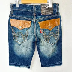 (^w^)b EDWIN XV エドウィン 4533 カットオフ デニムハーフパンツ ショートパンツ 綿100% フラップポケット アメカジ 古着MIX デイリー タウンユース ブルー メンズ サイズW28