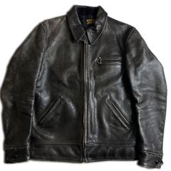 す*ず様 美品□HOUSTON レザージャケット N-1 カウレザー 本革 ブラ