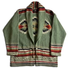 【90s 三ツ星タグ】RRL ネイティブ柄 ショールカラー ニットカーディガン L ダブルアールエル 2000000023007