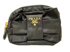 【中古】PRADA プラダ 小物 ポーチ リボン ナイロンコスメポーチ ブラック レディース＿s10＿セルモアから出品＿s-0180-r10