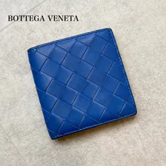 BOTTEGA VENETA ボッテガヴェネタ マキシイントレチャート 二つ折り財布 札入れ カードケース ブルー カーフレザー　a10