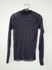 ブラック シースルー 長袖 Tシャツ フリルネック