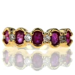 K18YG イエローゴールド リング ルビー 1.40ct ダイヤモンド 0.19ct オーバル 一文字 5粒 ストレート 指輪 11号【新品仕上済】【zz】【中古】