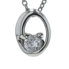 Pt900 Pt850 プラチナ ネックレス ダイヤモンド 0.10ct 一粒 オープン オーバル シンプル 40cm【新品仕上済】【zz】【中古】
