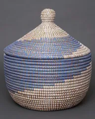 アフリカ　セネガル　パニエ　バスケット　Mサイズ　No.155　蓋つき　かご　籠　アフリカ雑貨　アフリカンバスケット　インテリア　置きかご　小物入れ