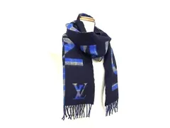 LOUIS VUITTON ルイヴィトン マフラー エシャルプ チェックウィズルイ M76036 ブルー系 ウール90％ カシミヤ10％ ユニセックス 美品