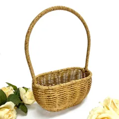 ナチュラル バスケット オーバル型 持ち手付き 高さ約26cm