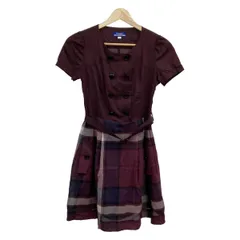 バーバリーブルーレーベル ワンピース サイズ36 S レディース美品  - ボルドー×パープル×マルチ 半袖/ひざ丈/チェック柄