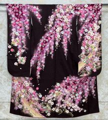 お値下げ京都きもの友禅誂え パープルグレー 辻が花 絞り振袖 フル 