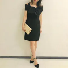 ROYAL PARTY ロイヤルパーティ オフショルダー ワンピース ブラック 黒 リボン クロスデザイン タイト ドレス パーティー 結婚式 二次会 フォーマル きれいめ【S-M】2602023AP