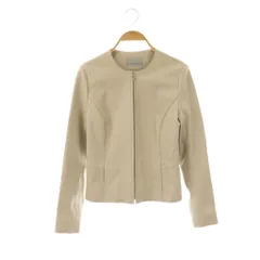 エムプルミエ M-Premier クチュール ノーカラー レザージャケット ブルゾン 羊革 34 ベージュ /ES ■OS