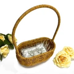 ナチュラル バスケット の リングピロー オーバル型 持ち手付き 高さ約26cm