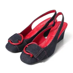 ■美品■Salvatore Ferragamo サルヴァトーレフェラガモ BRIGET 55D サンダル サイズ4 1/2 D ガンチーニベルト デニム スリングバック チャンキーヒール ブランド古着【中古】20260213/RA7821