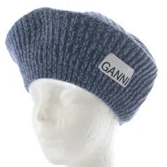 ガニー GANNI 帽子 ベレー帽 ニット ロゴ ブルー A6055 /YO34
