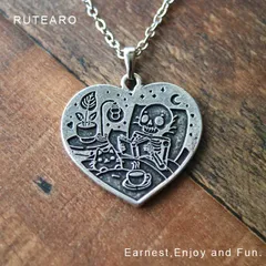 お休み前リラックス読書中 スカル 猫 ネックレス ― 骸骨 ペンダント ハート 星 月 アクセサリー プレゼント プチギフト お守り ランタン コーヒー 観葉植物 ― 000080