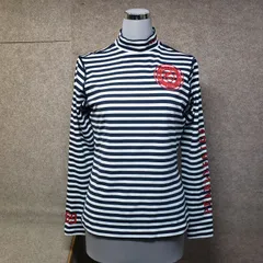 PEARLY GATES ハイネック カットソー ボーダー柄 ネイビー×ホワイト系 表記サイズ2　y7234s