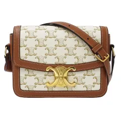 セリーヌ CELINE バッグ レディース ブランド ショルダーバッグ ティーン トリオンフバッグ キャンバス ホワイト ブラウン ミニバッグ 小さめ 斜め掛け おしゃれ 【中古】