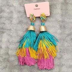 アジアン系ピアス　ブルー✕イエロー✕ボルドー