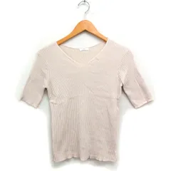 アーバンリサーチ URBAN RESEARCH リブ ニット セーター 半袖 Vネック 無地 コットン 綿 F ベージュ /FT24