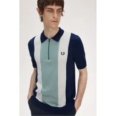 フレッドペリー メンズ トップス ポロシャツ Fred Perry Vertical Stripe Zip Polo Tennis Blue Y90 ブルー