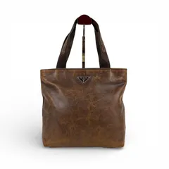プラダ　PRADA トライアングルロゴ　レザー　ミニトートバッグ　ハンドバッグ　ブラウン　ヴィンテージ