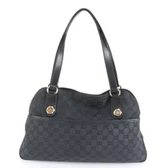 美品 グッチ GGキャンバス 163288 レザー トート バッグ 肩掛け ショルダー ハンド 本革 ブラック 黒 レディース RRM DJ18-1【中古】