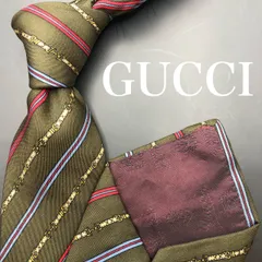 【極美品】GUCCI ネクタイ ストライプ ブランドロゴ グリーン レッド 緑