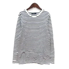 ナノユニバース nano universe nano BASE カットソー クルーネック ボーダー 長袖 チュニック丈 L 白 ホワイト 紺 ネイビー /MN