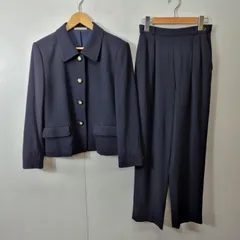 Aquascutum OF LONDON アクアスキュータム スーツ セットアップ 上下 ジャケット ツータック パンツ スラックス 古着女子 ヴィンテージ ウール 日本製 レディース 11 ネイビー系 B377