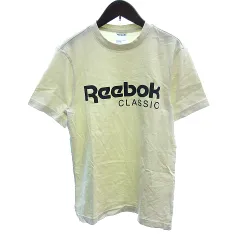 リーボック Reebok CLASSIC カットソー Tシャツ クルーネック ロゴ フロッキープリント 半袖 M 黄色 イエロー /AU