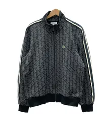 ラコステ LACOSTE モノグラム トラックジャケット サイドテーピング ジャガード レギュラーフィット ライトアウター ブルゾン 黒 ジャージ 総柄 ブラック Lサイズ 104MT-2711