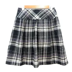 コムサイズム COMME CA ISM フレアスカート チェック ひざ丈 ラメ ウール L 黒 ブラック /MN