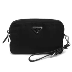 プラダ 1NE021 ヴェラ トライアングル 三角ロゴプレート VELA ナイロン レザー Nero ネロ ブラック ポーチ シルバー金具 PRADA（未使用　展示品）