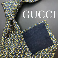【美品】GUCCI グッチ ネクタイ 総柄 チェーン ブルー 青 イエロー 黄