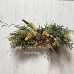 ミモザのリース ドライフラワーリース 横型リース 春 桜 ウォールデコ