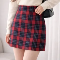 쎄샵 ST150 ウールミニスカート レッドCHECK 66半-1個