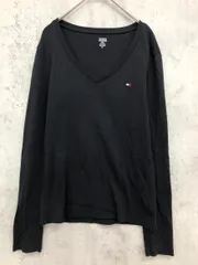 TOMMY HILFIGER トミーヒルフィガー Vネック ワンポイント 刺繍 カットソー sizeS/P/黒 ■◇ レディース