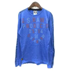 ジースターロウ G-Star RAW カットソー Tシャツ クルーネック ライン プリント 長袖 M 青 ブルー /MN