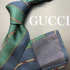 【極美品】GUCCI グッチ ネクタイ ストライプ ブランドロゴ グリーン 紺