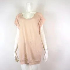 ヴァネッサブリューノ Vanessa bruno ワンピース チュニック ニット コクーン リネン シルク 切替 ラウンドネック ドルマンスリーブ 半袖 M 1 ピンクベージュ