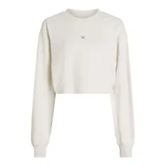 カルバンクライン レディース アウター パーカー・スウェット クルーネック Calvin Klein Jeans WOVEN LABEL SHORT CREWNECK Chalk チョーク