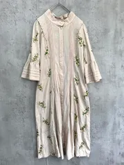 ZIN KATO ジン カトー 花柄 刺繍 7分袖 フレアスリーブ シャツ ワンピース size38/ベージュ ■◇◎レディース