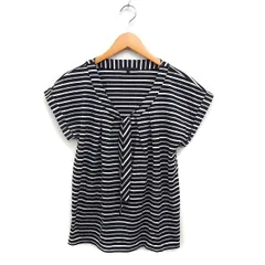 アナイ ANAYI ボーダー柄 カットソー Tシャツ 半袖 ボウタイ コットン 綿 38 ブラック 黒 /FT9