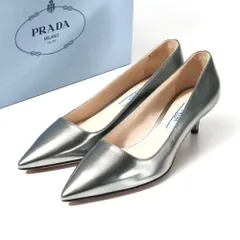 PRADA プラダ パンプス サイズ35 エナメル ヒール ポインテッドトゥ シルバー ブランド古着【中古】20260213/RA7765