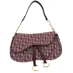 クリスチャンディオール ハンドバッグ レディース ダブルサドルバッグ トロッター ワンショルダー 肩掛け Christian Dior キャンバス レザー レッド 赤 ゴールド金具【中古品】