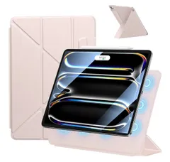 iPad Pro 11インチ ケース M4/M5 (2024/2025・第5/6世代)専用 強力マグネット吸着式 横置＆縦置 角度調整可能 三角形スタンド Pencilホルダー付き 極薄 軽量 オートスリープ/ウェイク対応 (ピンク)