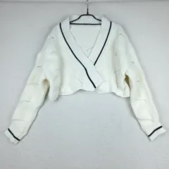 レディース アイボリー クロップド ニット カーディガン (F)