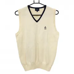【美品】パーリーゲイツ ニットベスト 白×ネイビー ウール100% Vネック レディース 1(M) ゴルフウェア PEARLY GATES