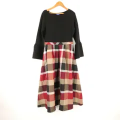 未使用 BLUE LABEL CRESTBRIDGE ブルーレーベルクレストブリッジ 55J33235 クロッシングツイルニットドッキングドレス 38 アクリル他 長袖 ロング ワンピース チェック柄 レディース AO3752A51 